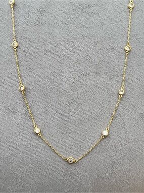 Gold Over Sterling Silver Bezel Station CZ Diamond By The Yard Necklace